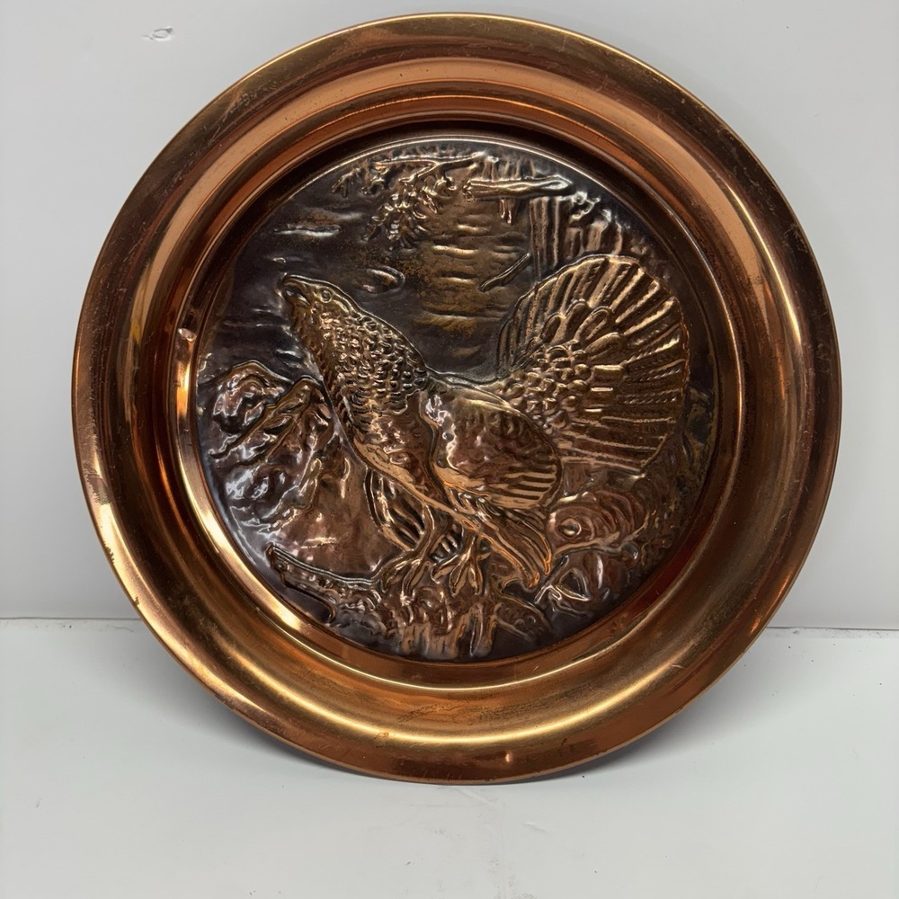 Vtg Coppercraft Guild Wall Art Hanging Relief Copper Plate partridge Turkey 10"‎